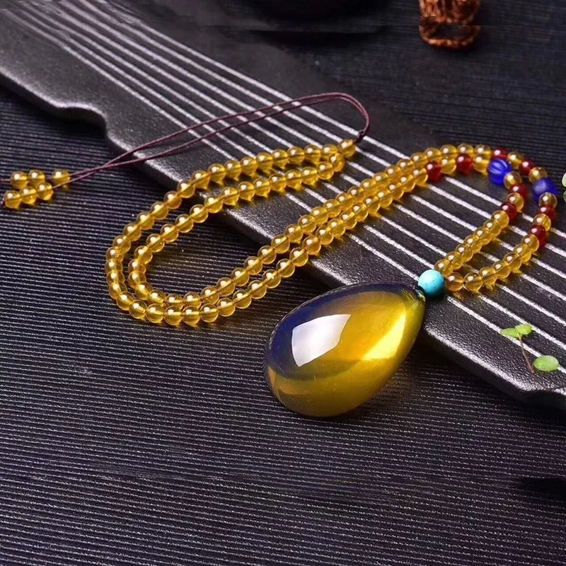 

Натуральный янтарный воск, синий янтарь, цепочка для свитера с медовым воском, янтарное ожерелье, нежный женский кулон