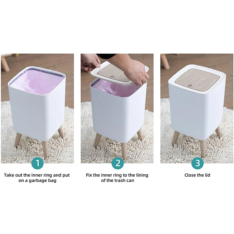 Bathroom Trash Can with Lid Garbage Paper Bucket High Foot Trash Bin For Kitchen Bathroom Toilet Dustbin 2/7/10L Wastebasket