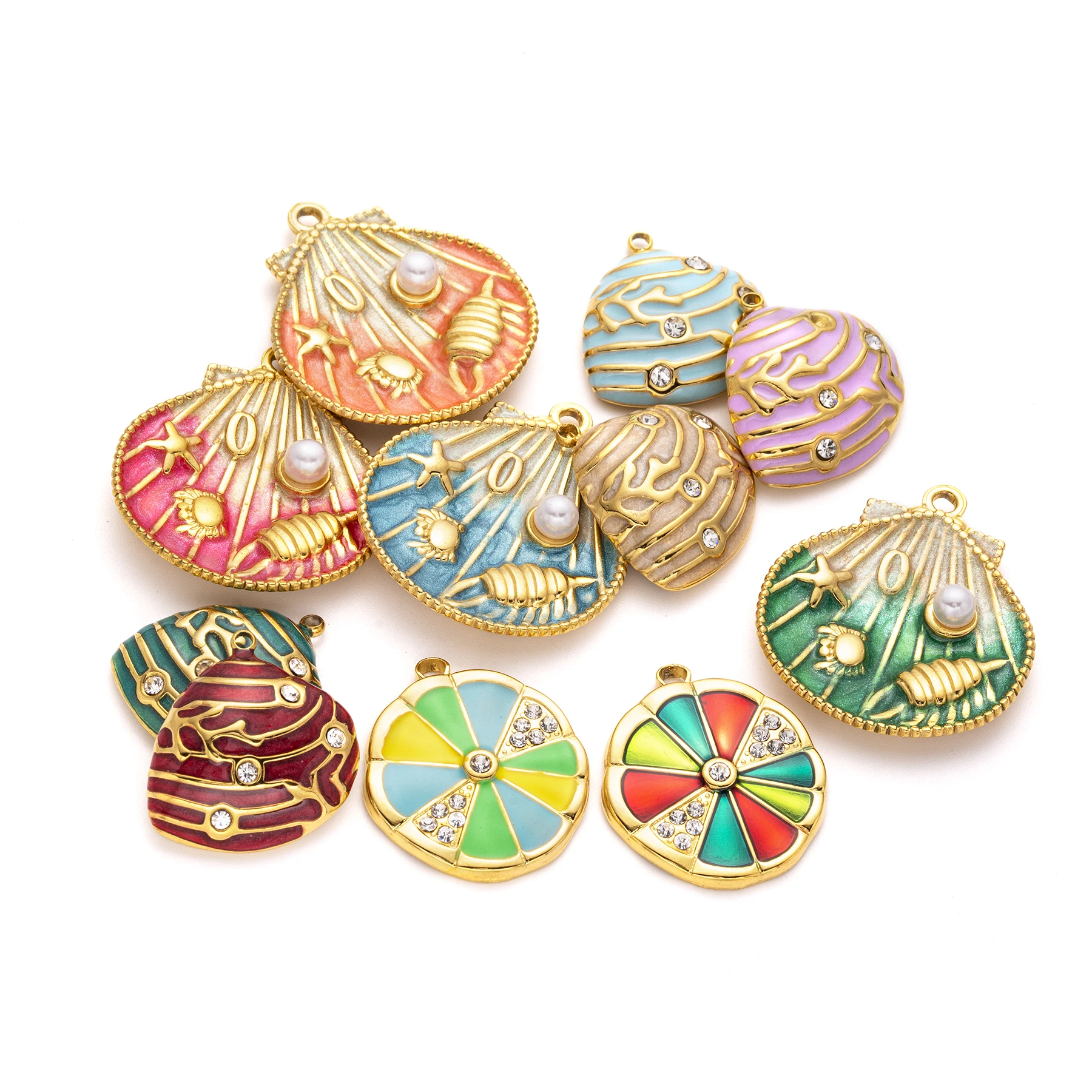 3Pcs Stainless Steel Enamel Shell Charms Pendant for Making DIY Women Bohemia Necklace Earrings Accessories