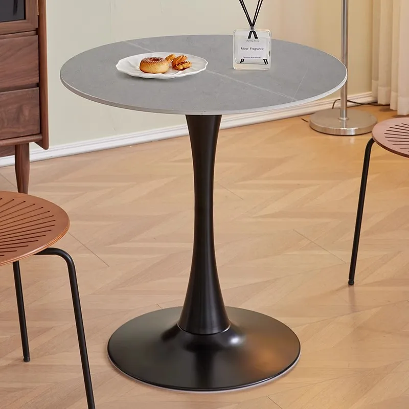 

Light luxury balcony small round table business reception coffee negotiation white simple rock slab coffee leisure chair