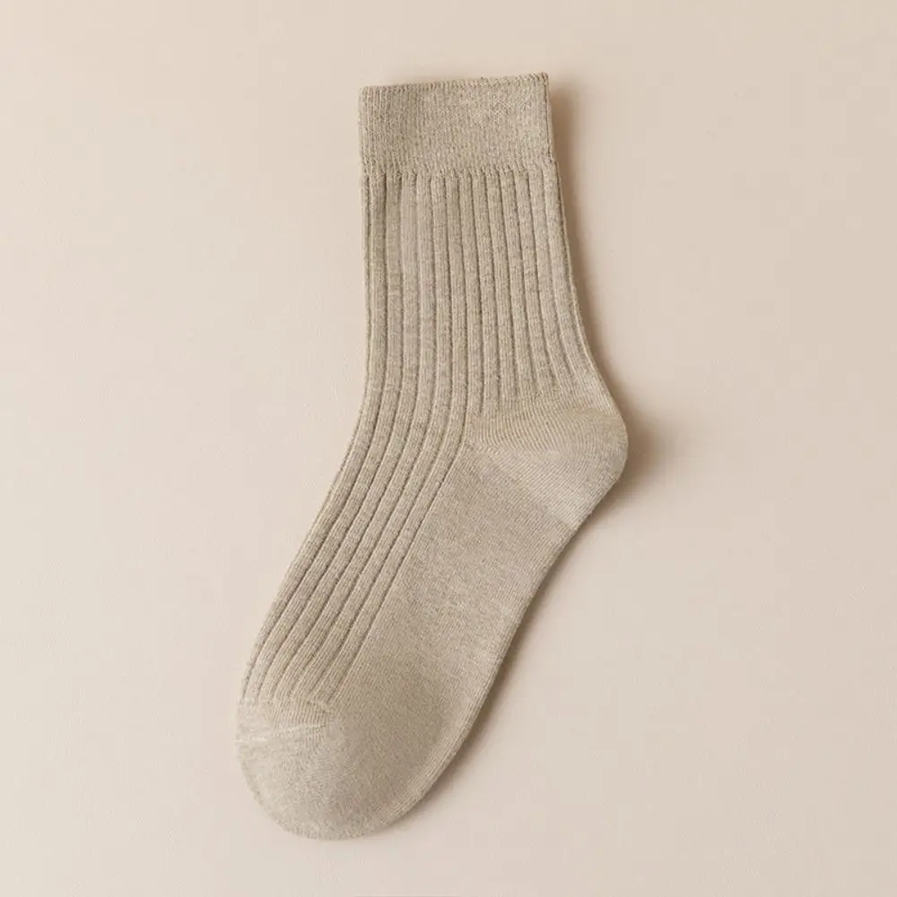 10Pairs Simple Solid Color Women Mid-calf Socks Stripe Breathable Business Socks Men Soft Simple Autumn Tube Socks Unisex