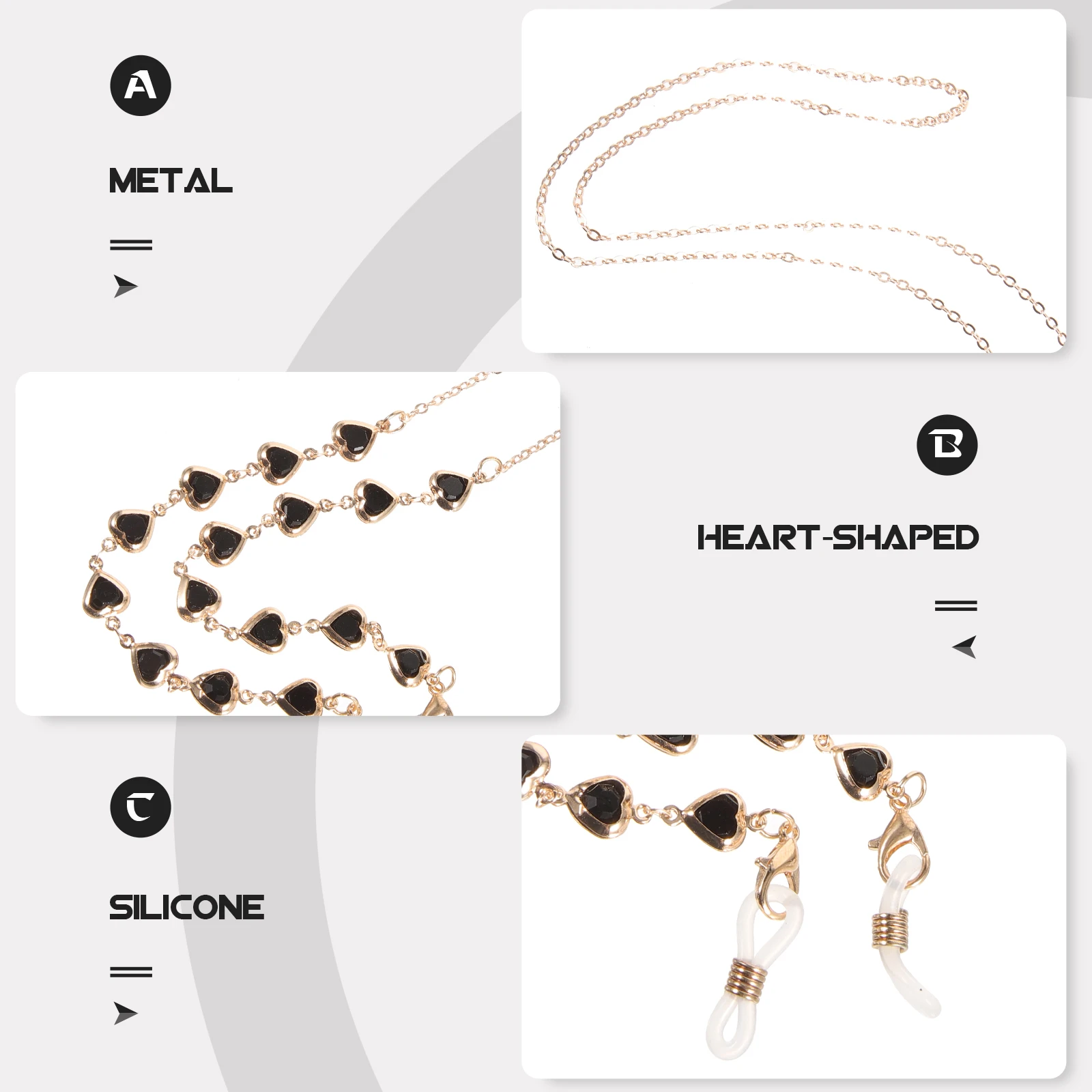 

Stylish Women'S Eyeglasses Sunglasses Chain Anti-Loss Glasses Chain Heart Design Fashionable Neck Holder For Reading Glasses
