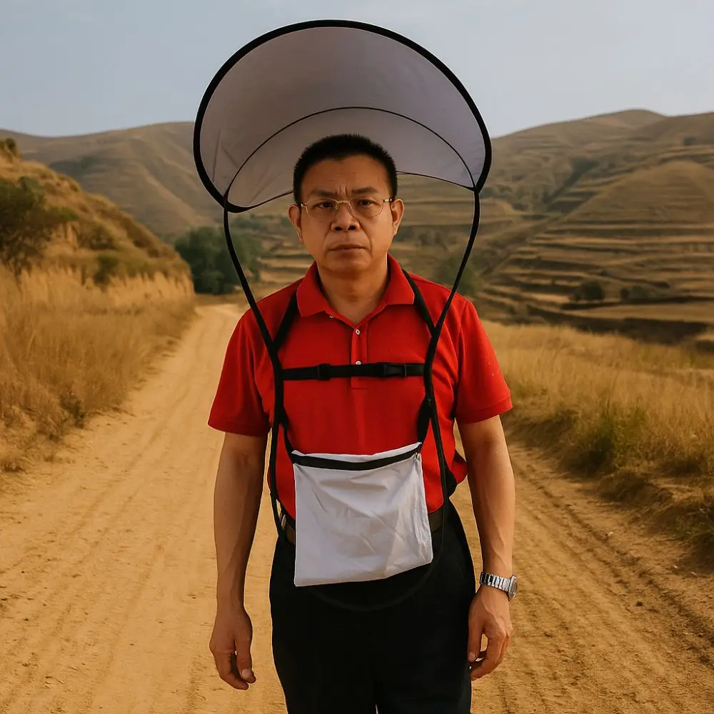 

Large Fishing Umbrella Hat Foldable Wide Brim Backpack Sunshade Board Hands Free Sun Protection Double Shoulder Umbrella Hiking