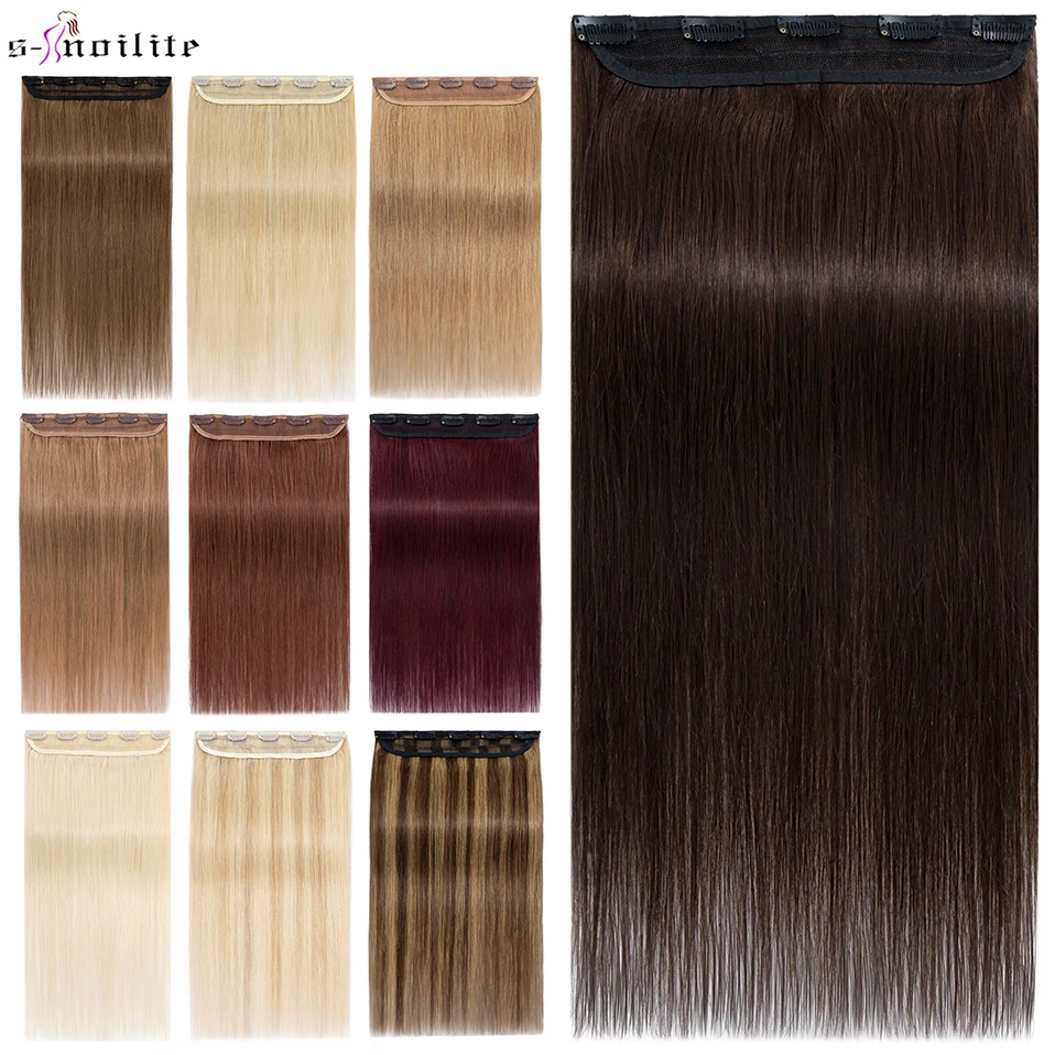 S-noilite 클립 인 헤어 익스텐션 인모, 천연 익스텐션 헤어 클립, 3/4 풀 헤드 천연 모발 건강한 꼬리, 40-60g, 22 인치 