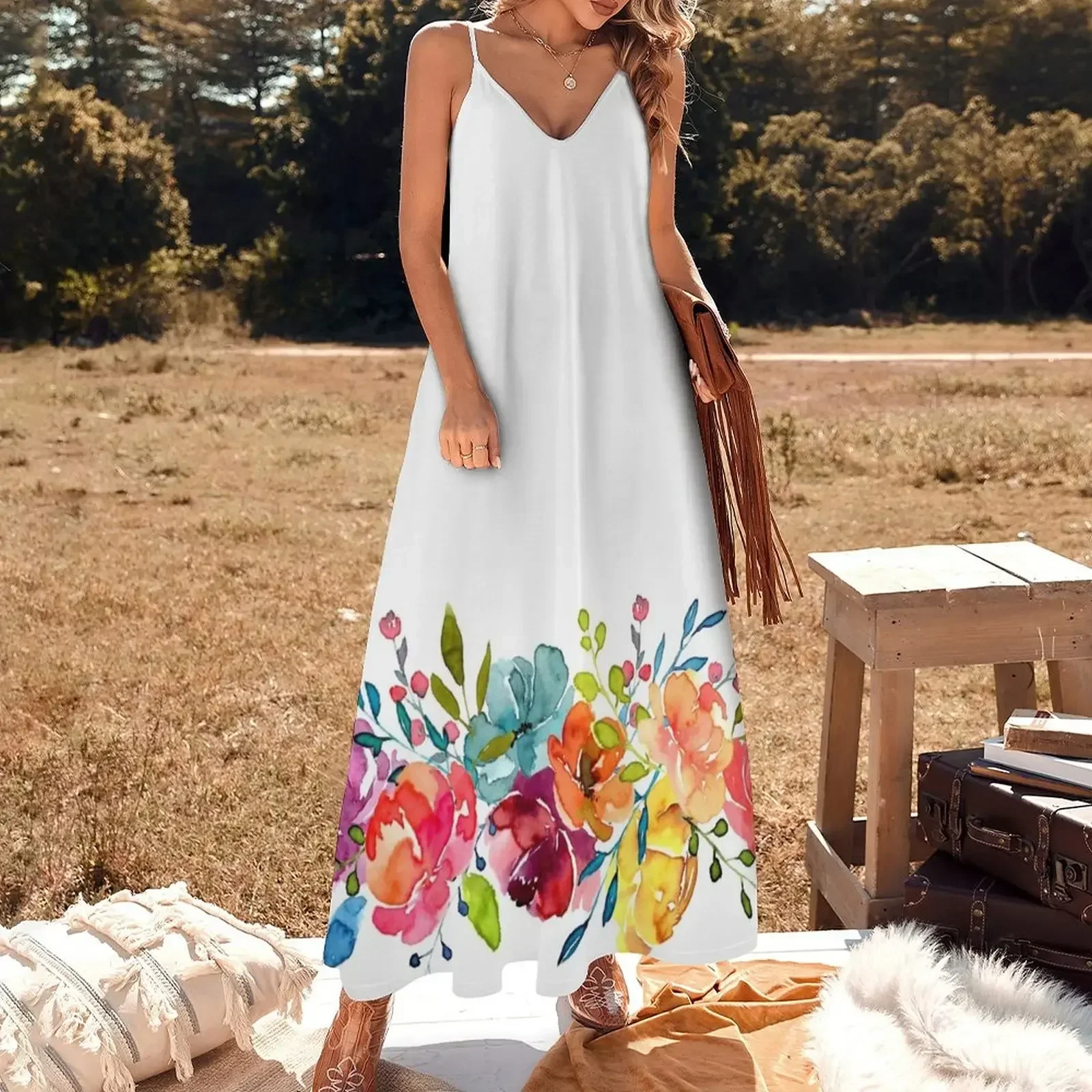 Bright Flowers Summer Watercolor Peonies Sleeveless Dress birthday dress for women dresses summer woman 2025 Dress