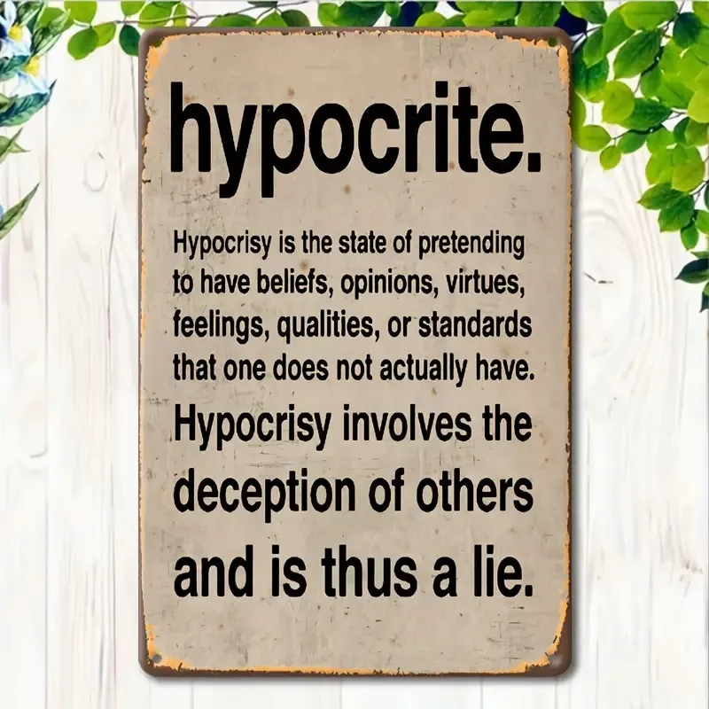 1pc 12X8Inch Aluminum 2D Flat Satirical Retro Iron Sign for Halloween Decor Frameless Metal Wall Art Humorous Hypocrite