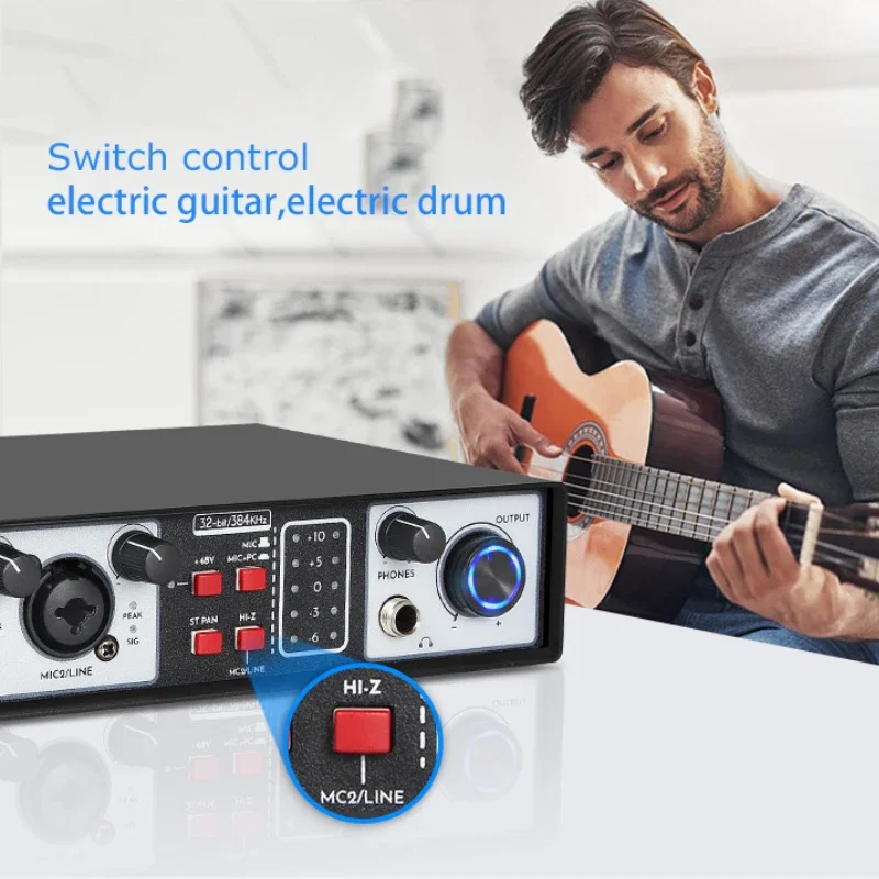 Professional recording sound card mini 2 Channel audio interface USB for Musical Instruments Live streaming recording singing