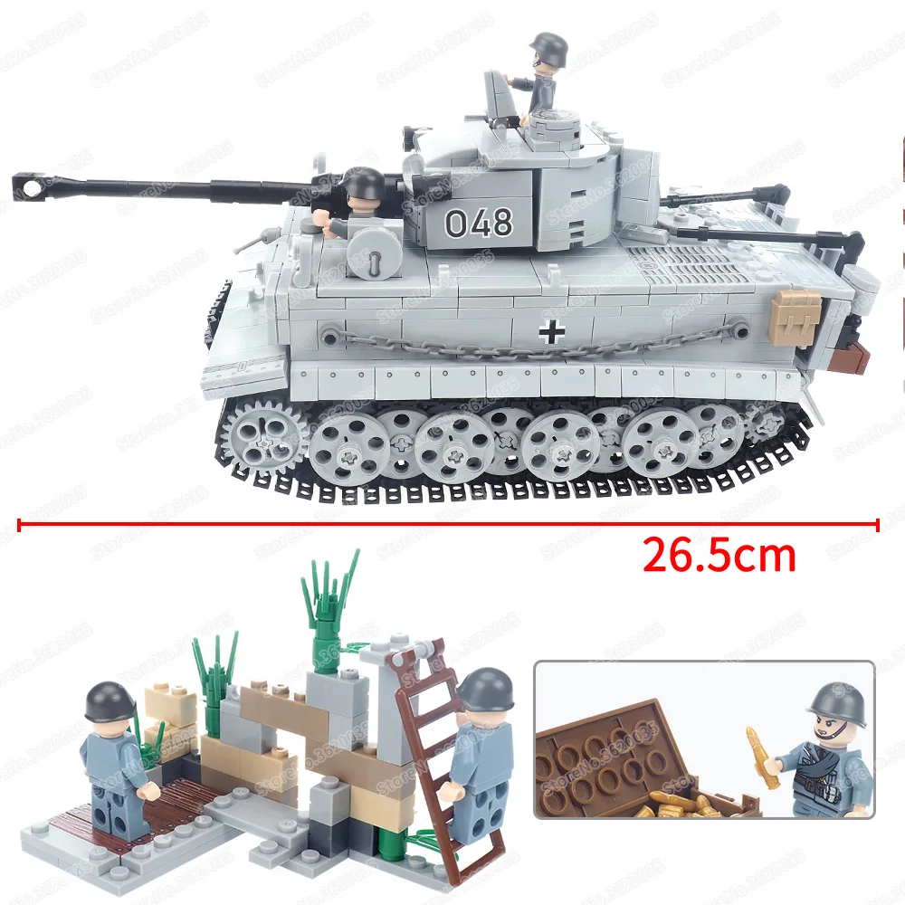 Military Tiger Tank Building Block Assembled WW2 Figures Heavy Weapons Code Name Sd.Kfz.181 War Scenes Model Child Gift Boy Toys