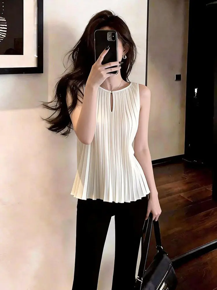 

Повседневный топ без рукавов с круглым вырезом бежевого цвета, универсальная модная женская одежда для весны, новый стиль, удобный для повседневной носки