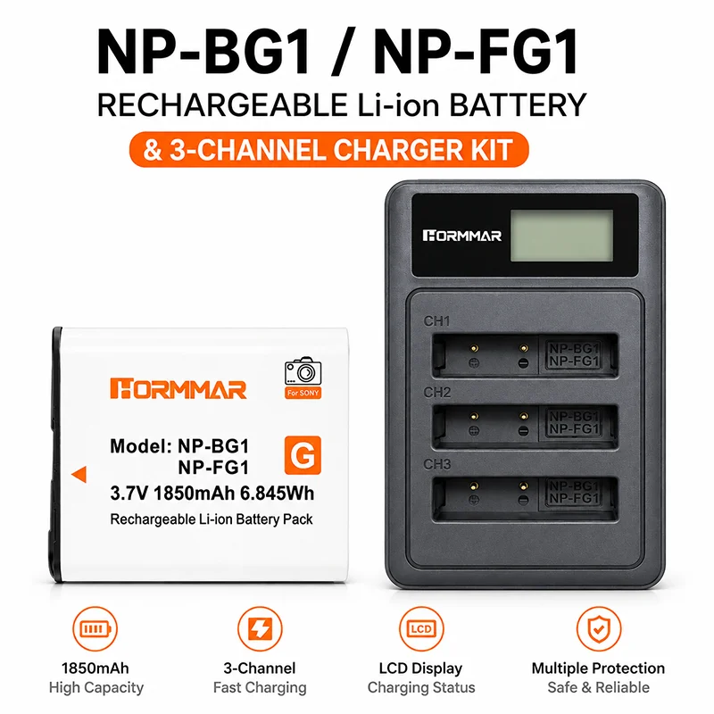 NP-BG1 NP-FG1 Battery 1850mAh 3.7V + 3-Channel LCD Charger for Sony Cyber-shot H70 H90 HX5V HX7V HX9V HX10V HX20V HX30V W Series