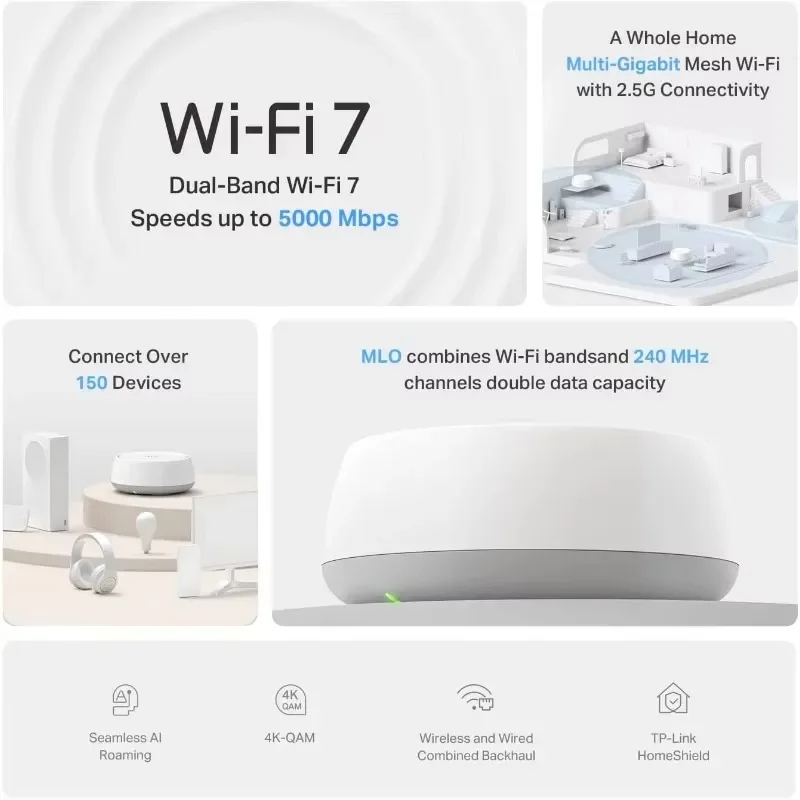 HOME-Dual-Band BE5000 WiFi 7 نظام Wi-Fi شبكي (Deco BE25) 2 × 2.5G منافذ سلكية |   VPN، MLO، AI-Roaming، HomeShield (3-P #2