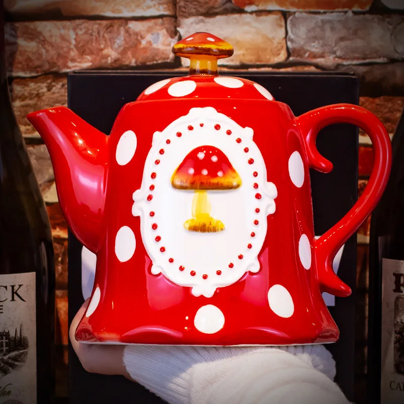 920ml Cold Kettle Household Heat-resistant Ceramic Mushroom Large Capacity Japanese-style Living Room Cute Teapot Set