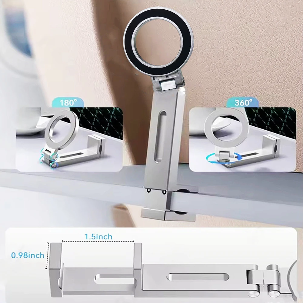 Universal Magnetic Mobile Phone Holder Clip Adjustable 360 Degree Rotation Cellphone Stand Portable Magsafe Smartphone Bracket