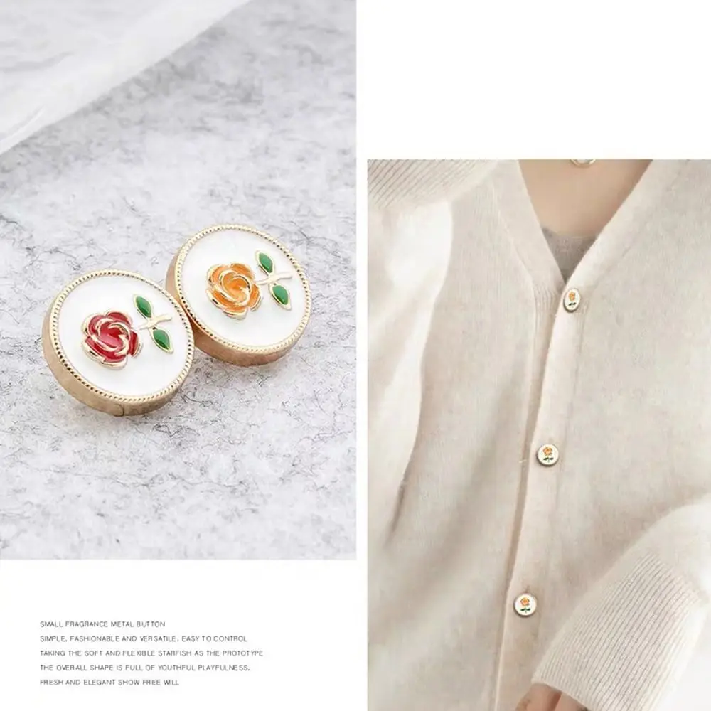 10Pcs Handmade DIY Clothing Accessories Rose Metal Buttons Decoration Button Shirt Buttons Sewing Accessories