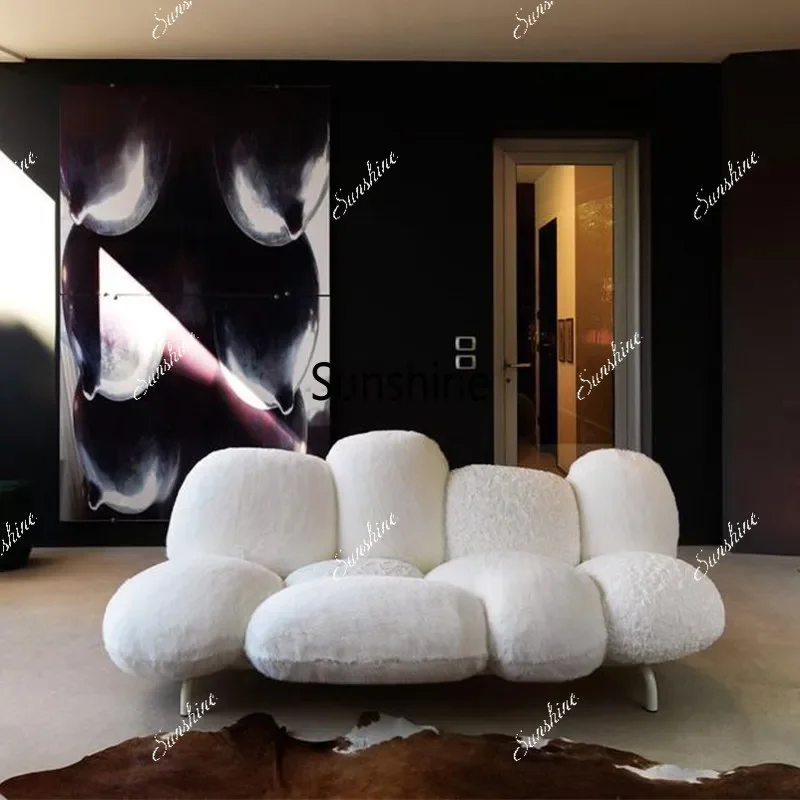 

Italian minimalist fabric small apartment long hair living room three-person sofa