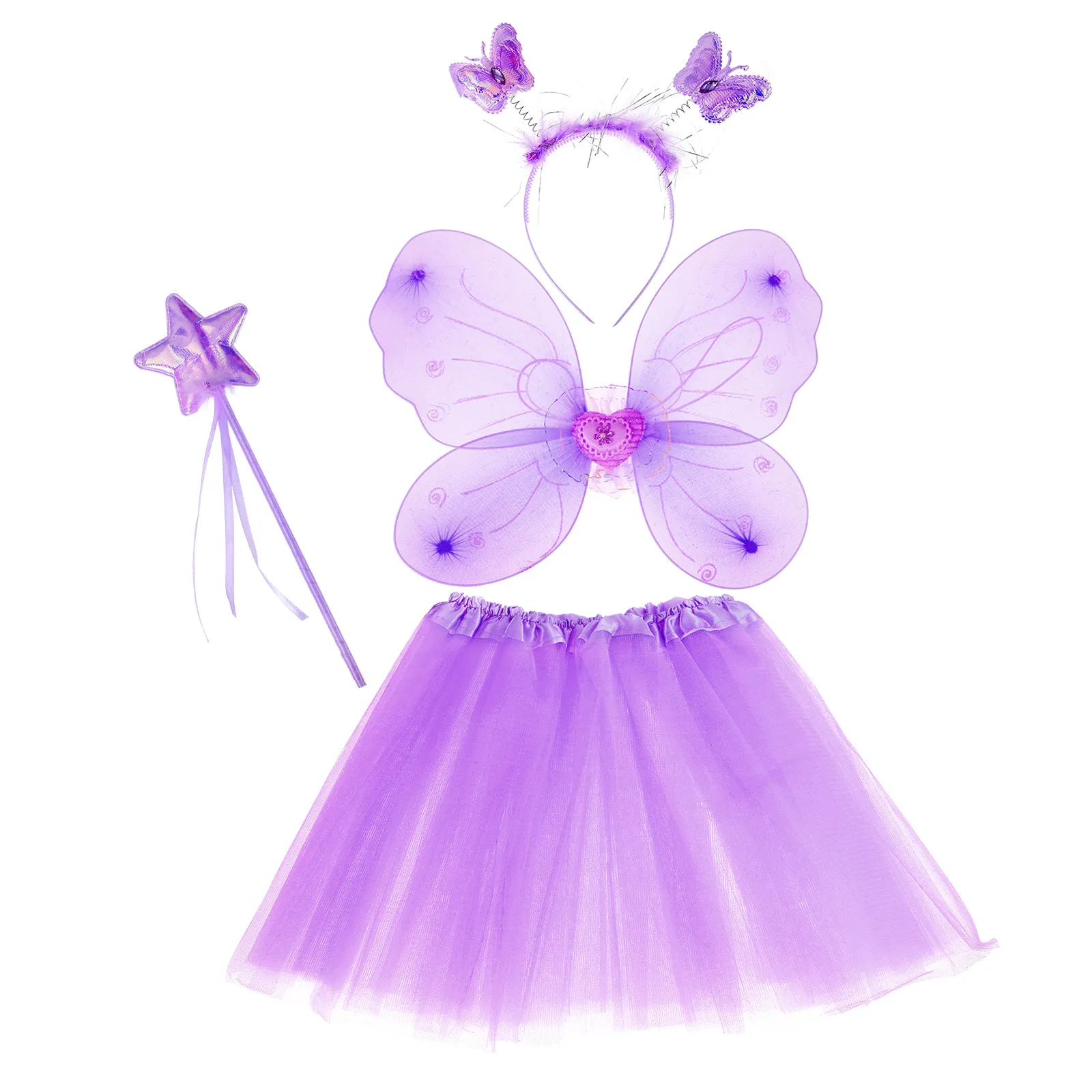 Butterfly Wings Fairy Dress-Up Set for Girls – Costume with Headband, Gauze Skirt & Magic Wand
