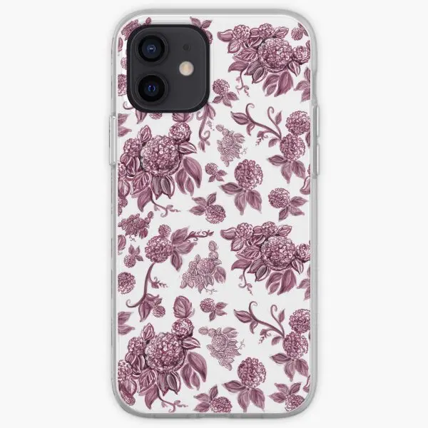 Burgundy Red Hydrangea Floral Print With  Phone Case Customizable for iPhone X XS XR Max 11 12 13 14 Pro Max Mini 6 6S 7 8 Plus