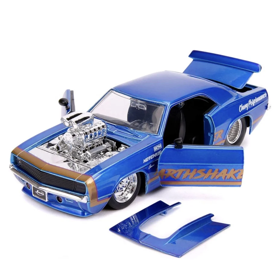 Jada Toys Bigtime Muscle 1:24 1969 Chevy Camaro Earthshaker Die-cast Car Candy Blue, Toys for Kids and Adults