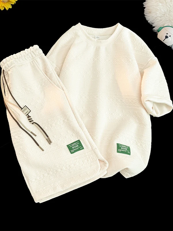 

Летний мужской повседневный спортивный комплект из двух предметов: модная, универсальная, охлаждающая футболка из полиэфирного волокна и шорты из ледяного шелка для подростков