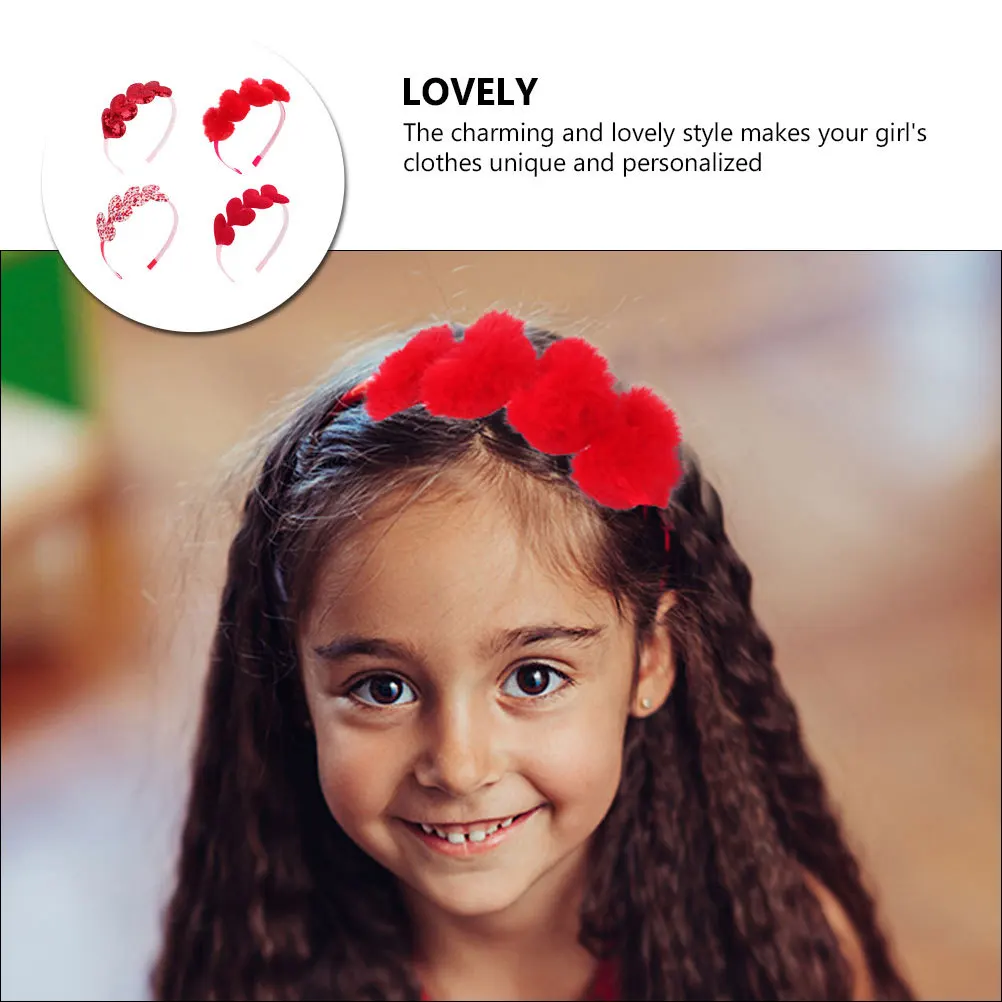 

4Pcs Loving Heart Splicing Hairbands Valentine's Day Party Headbands Heart-Shaped Headwear Kids Girls Hairbands