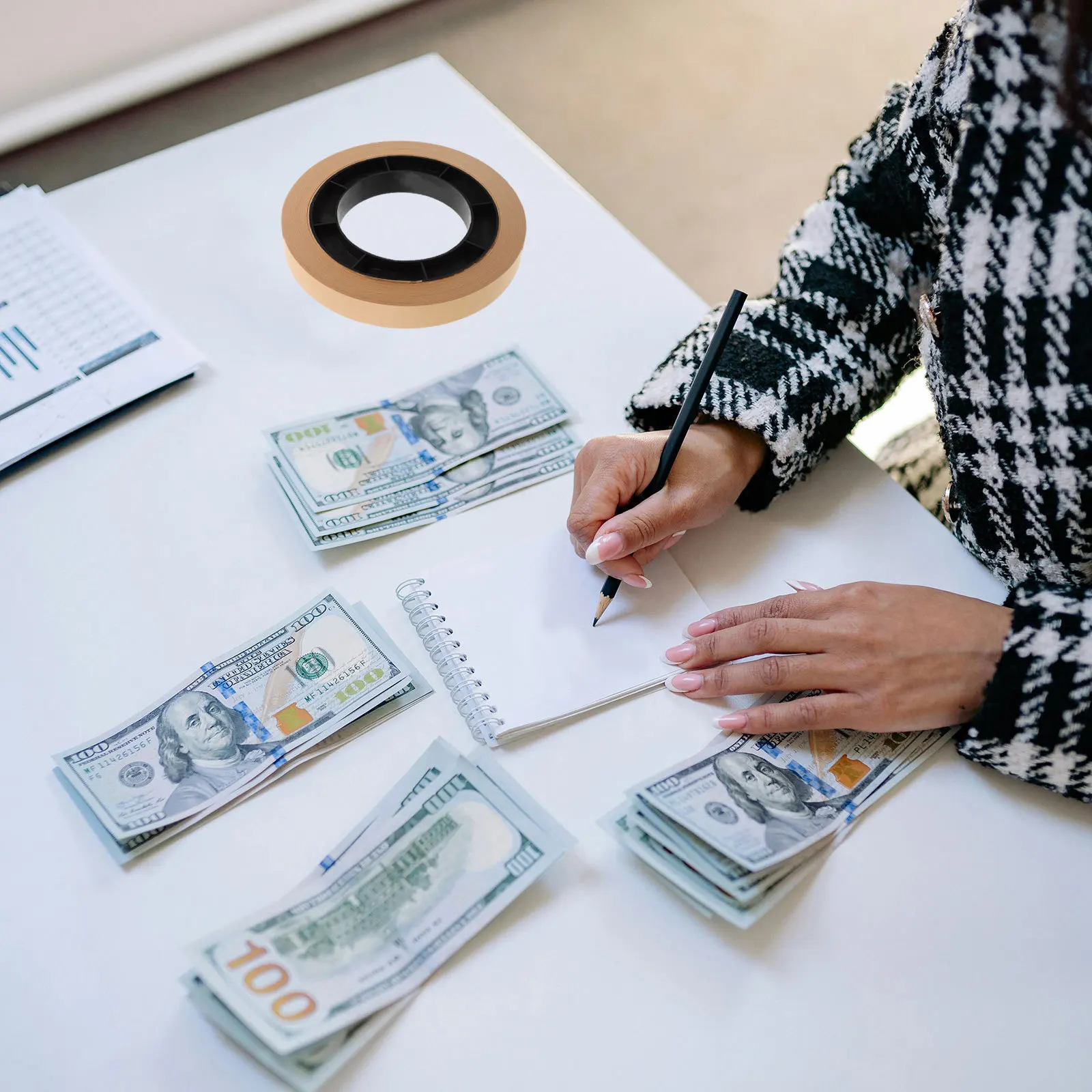 1 لفة من أربطة ورق النقود لأشرطة العملات النقدية وأغطية الفواتير حل ربط فعال للاستخدام الاحترافي للأوراق النقدية