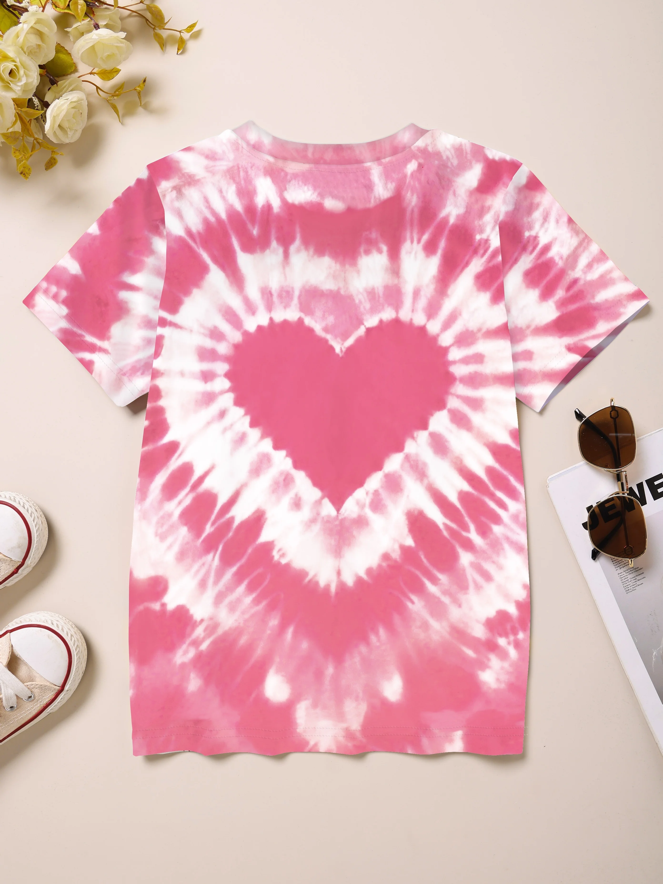 Valentine'S Day Unisex Gradient 3D Heart Print Crew Neck Short-Sleeved T-Shirt Casual Fashion Comfortable Top