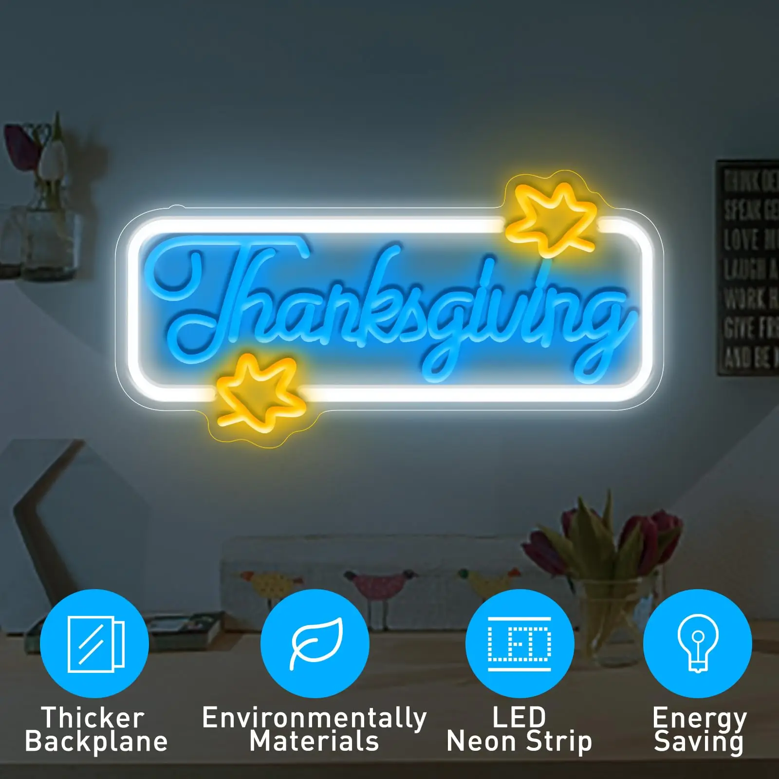 Thanksgiving LED Neon Sign for Wall Decor Happy Festival Celebration USB Dimmable Switch for Autumn Party Harvest Blessed