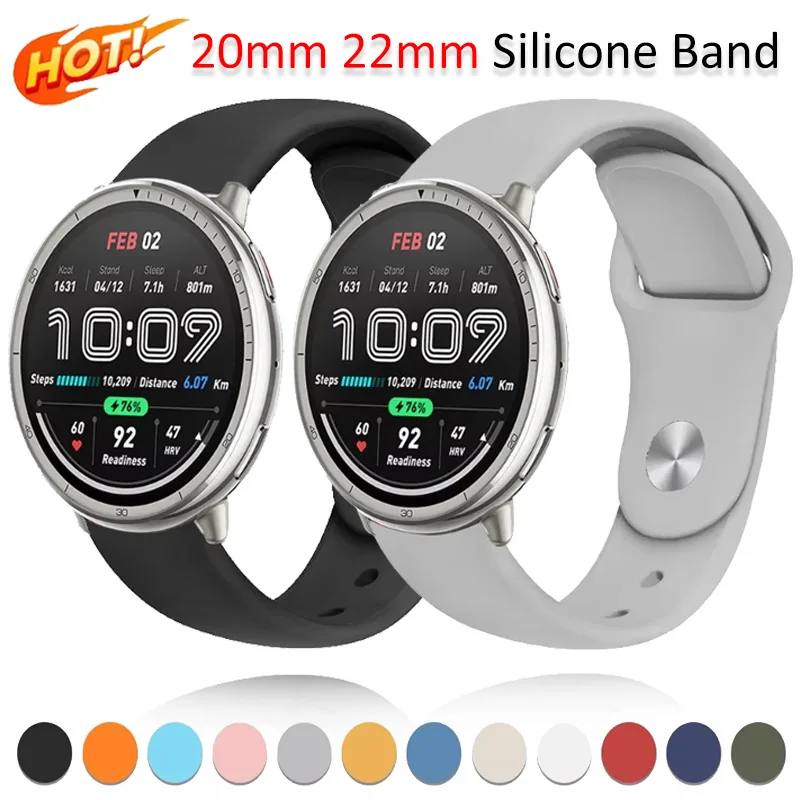 

20mm 22mm Silicone Band for Amazfit Active 2 Strap Comfortable Bracelet For Amazfit GTS 4 mini 3 2e/GTR 4 Pro/Bip 6 Accessories