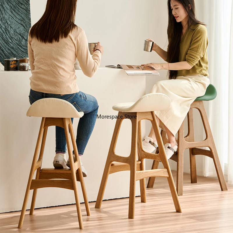 60/65/70/75cm Modern Simple High Seat American Retro Bar Stools Exhibition Hall Front Desk Chairs Nordic Solid Wood Bar Chair