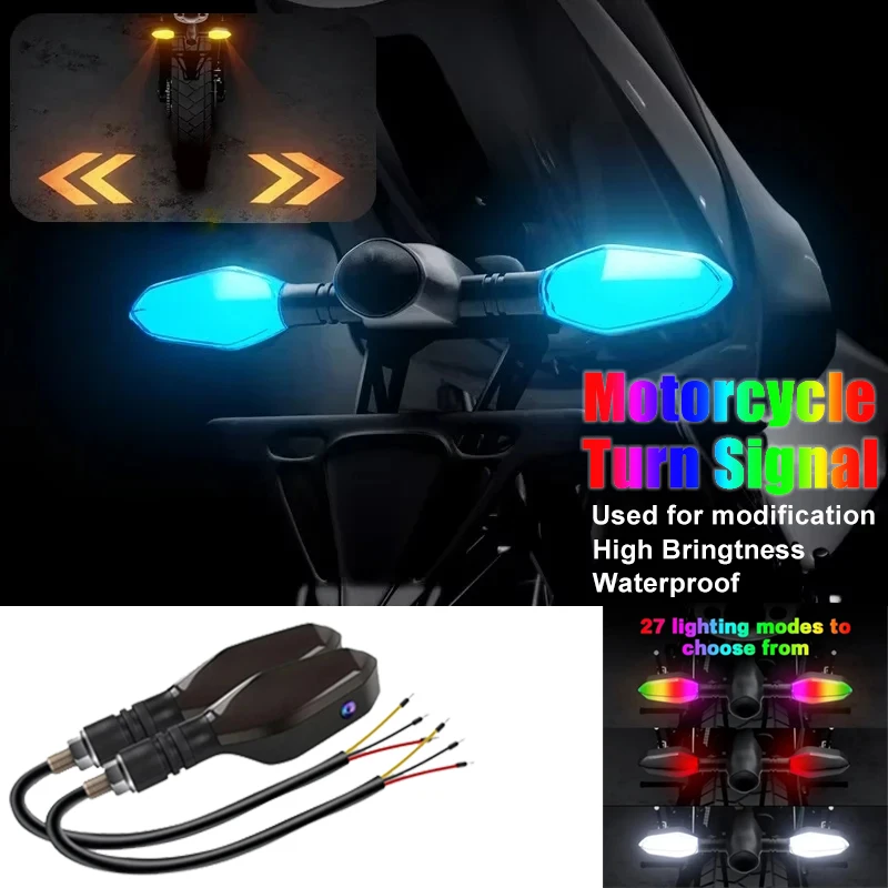

2 PCS LED Turn Signal Lamps Color Projection Motorcycle Refit 27 Modes Waterproof High Bright Warning Motorbike Accessories