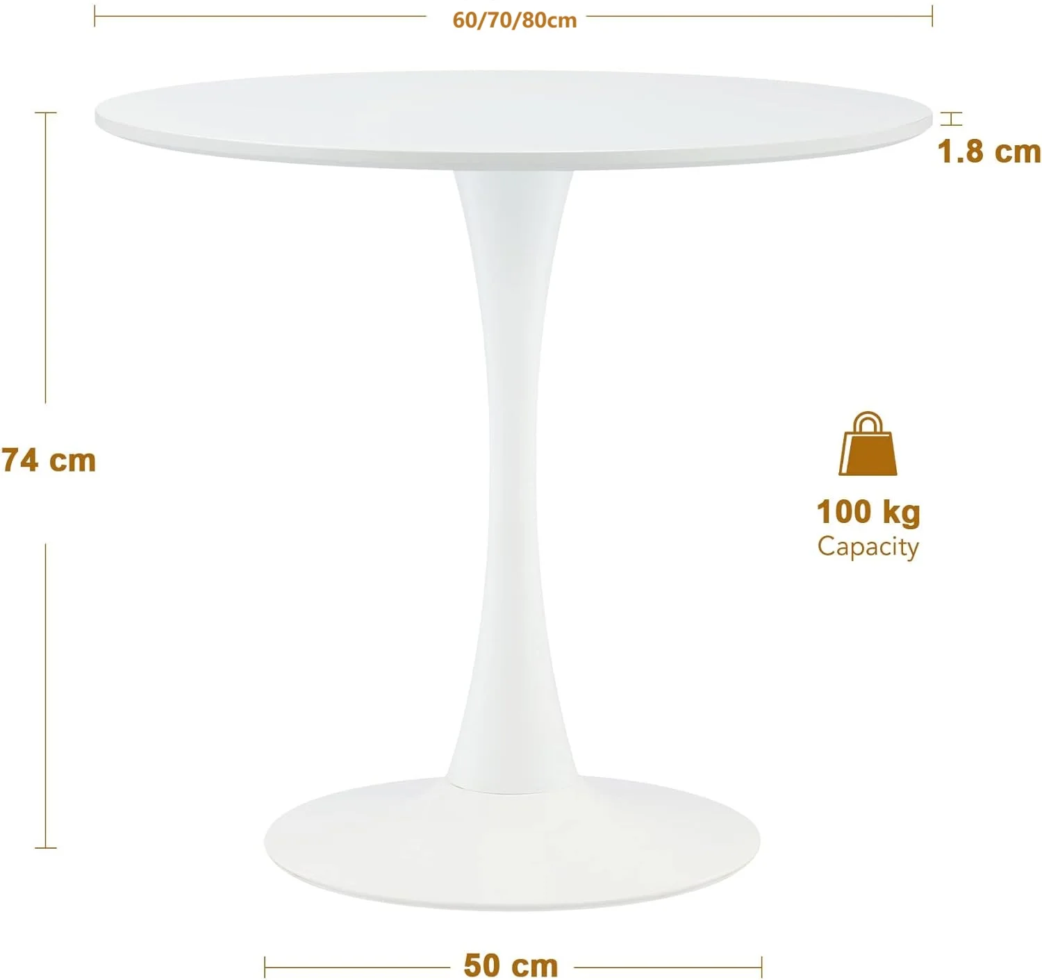 Formwell Round Dining Table, Modern Tulip Kitchen Table Sturdy Metal Pedestal, Mid-Century Leisure table for small space