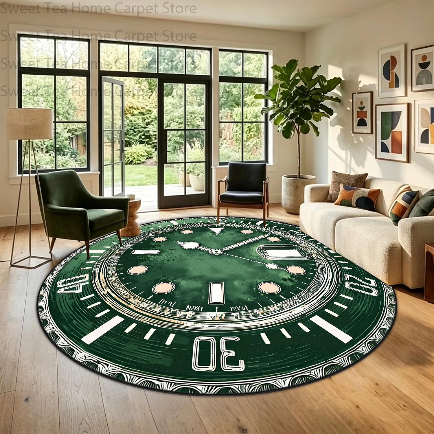 Round Creative Watch Print Living Room Coffee Table Carpet Decoration Bedroom Non-slip Washable Mats Soft Fluffy Office Area Rug