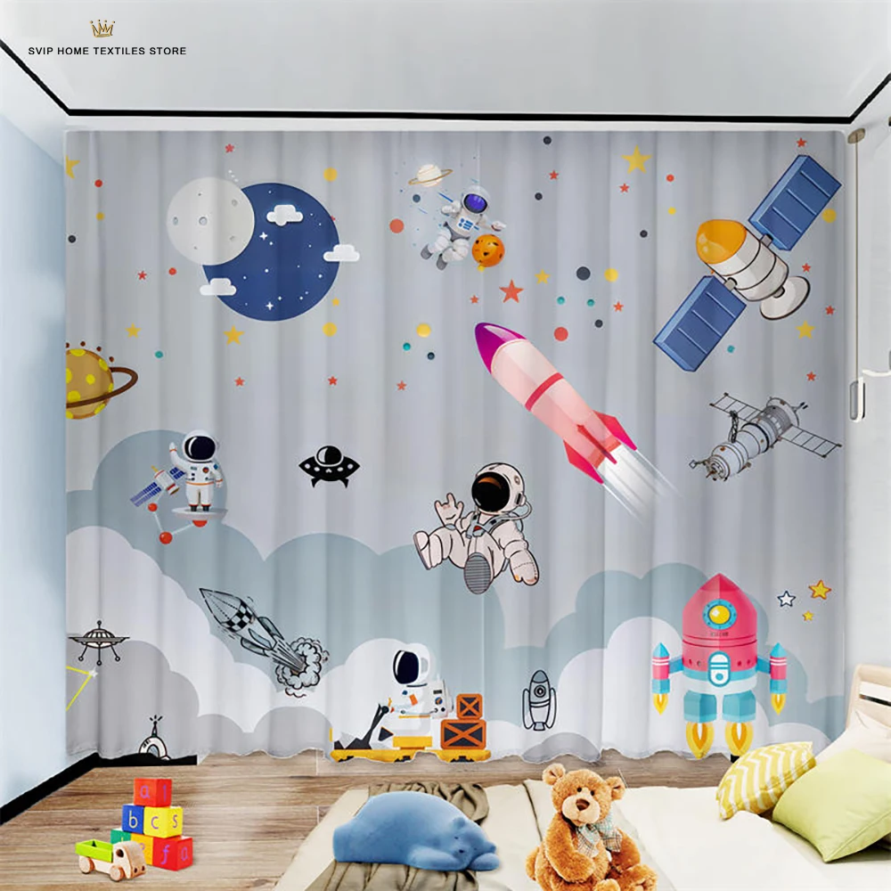 

Curtains Rocket Flying Cartoon Children Window Curtains For Living Room Kitchen Bedroom Drapes Kids Room Home Decor