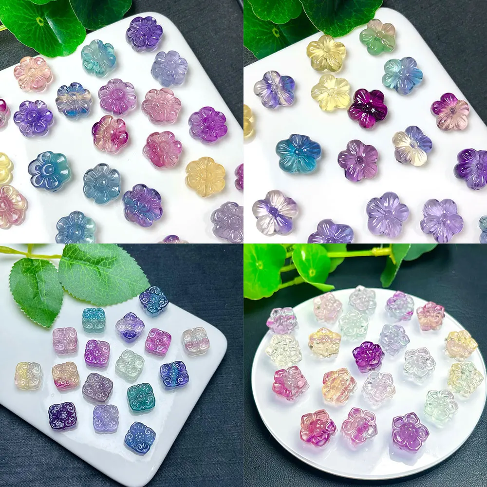 

10pcs/Lot Natural Rainbow Fluorite Flower Beads Mini Carvings Crystals Stone DIY for Jewelry Making Home Decoration Energy Reiki