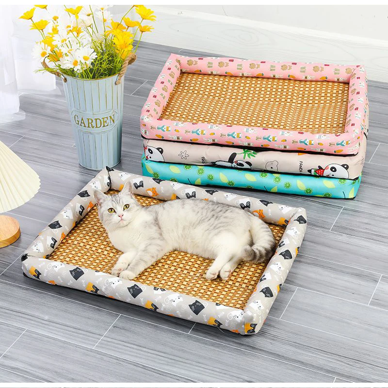 Pet Cooling Mat Dog Cat Sleeping Pad Cool rattan Dog Cat Seat Cushion Pet Sleeping Bed Kennel For Dogs Cat