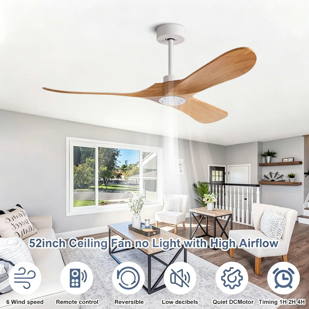 52 60 Inch Wood Ceiling Fans Without Light Ceiling Fans For Home Modern Decoration Solid Wood Dc Ceiling Fan With Remote Control