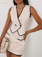 Clacive Summer Slim Khaki Cotton 2 Piece Set Woman Outfit 2025 Fashion Sleeveless Crop Top With High Waist Shorts Set Streetwear - Image 3