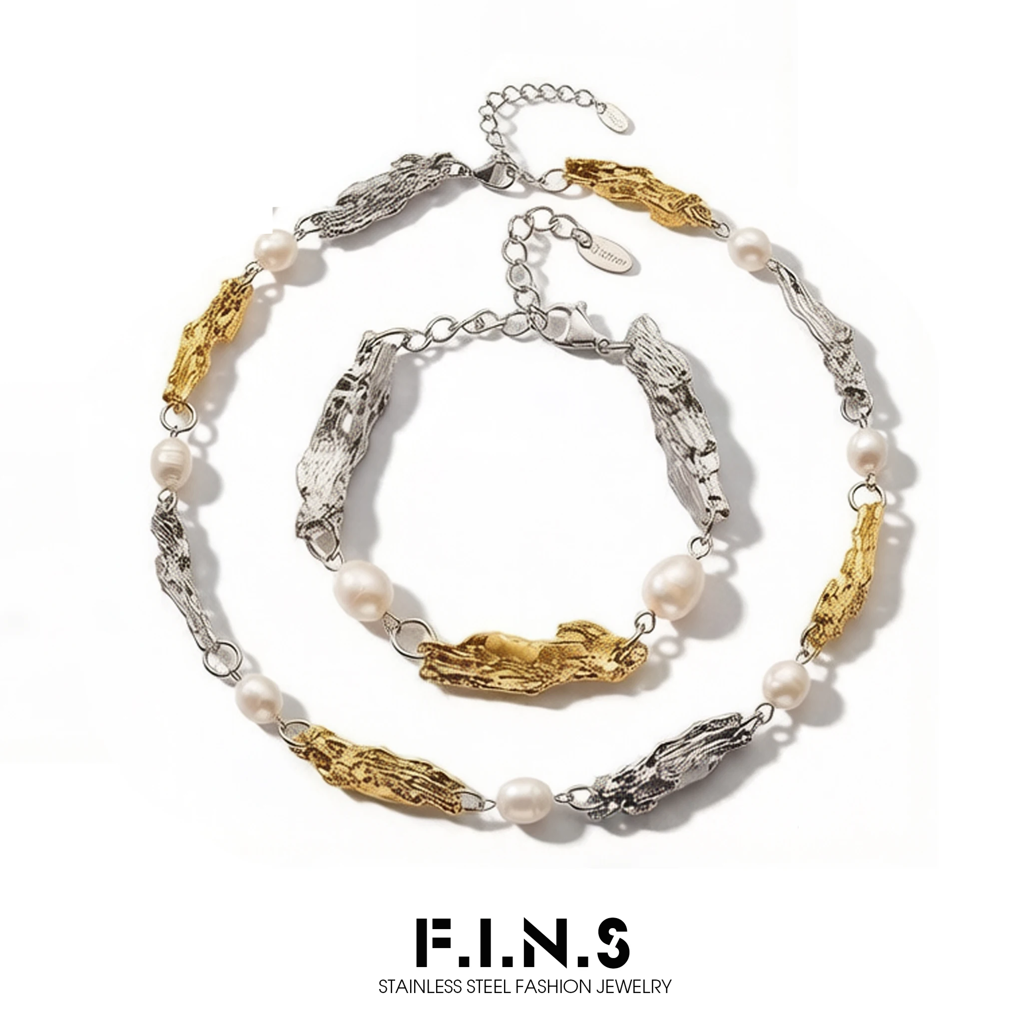 Collar y Pulsera de Acero Inoxidable con Perlas Naturales, Estilo Vintage, Irregular, Resistente al Agua, Hecho a Mano, Sin Deslustre, Joyería de Moda F.I.N.S