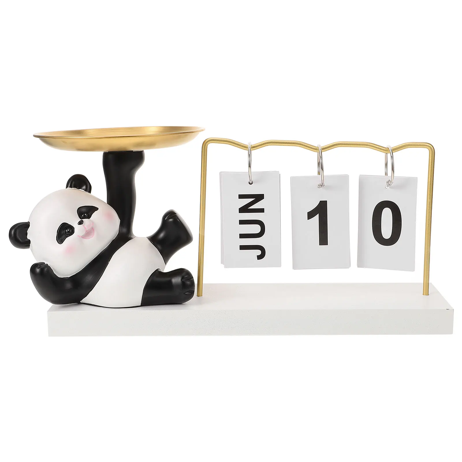 

Panda Calendar Ornament Wooden Home Decor Desktop Jewelry Plate Large Font Date Display Resin Alloy Storage Tray
