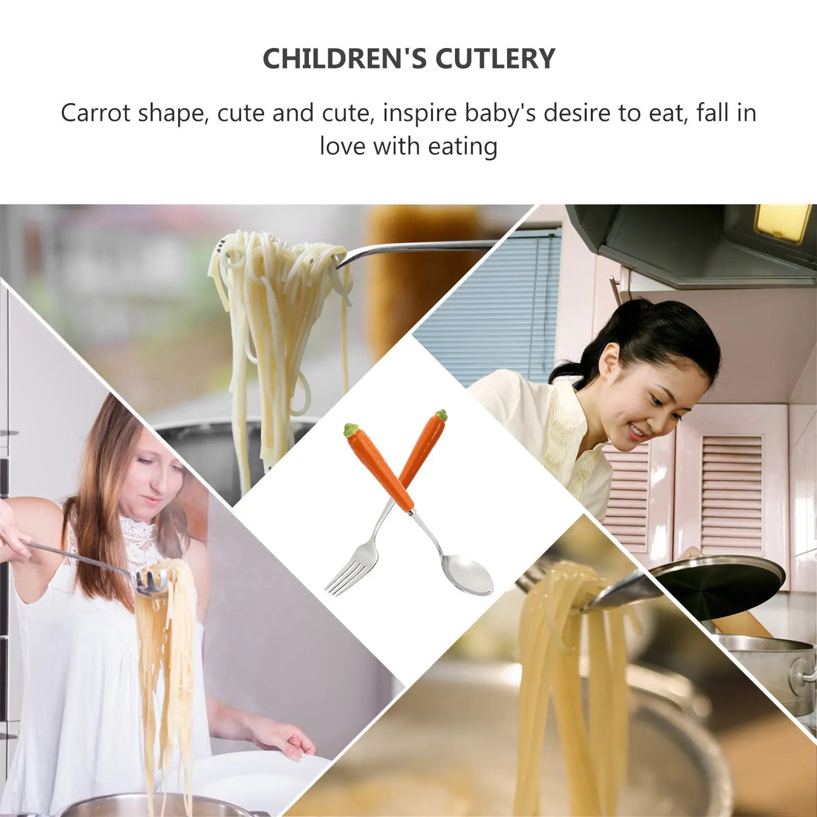 2Pcs Lovely Carrot Kids Cutlery Set Stainless Steel Child Spoon Fork Kit for Dining Room Kindergarten Picnic -Feeding