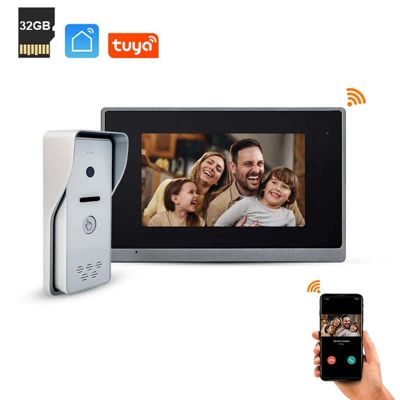 

32G Card Best Factory IP 65 Waterproof 7 Inch Doorbell Tuya Wifi Smart Home Video Intercom