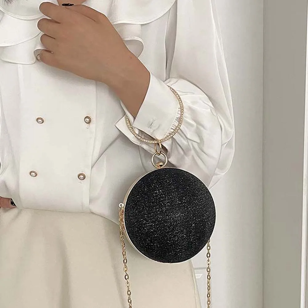 

Casual Elegant Spherical Chain Handbag Shiny Felt Evening Banquet Bag Large Capacity 3D Small Round Bag Wedding