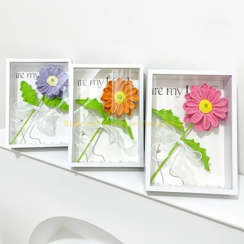 L9NB Hand-knitted Flower with Photo Frame Crochet Flower Finished Handcraft Flower
