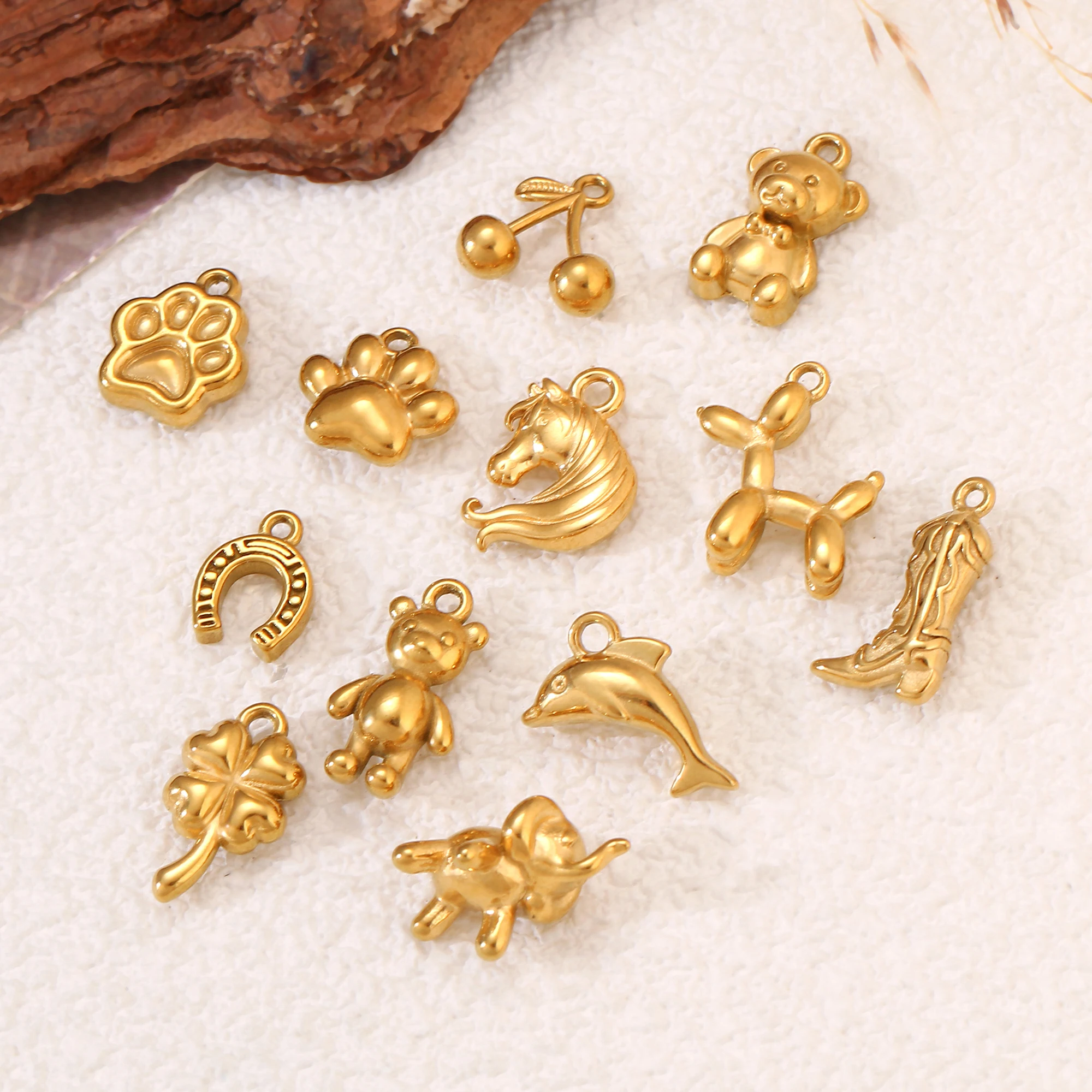 3Pcs/Lot Cute Small Dog Cat Paw/Sweet Cherry/Animal Charms  Stainless Steel Small 3D Pendant DIY Necklace Earring Jewelry Making