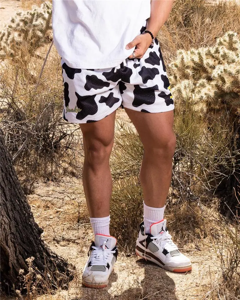 Summer Men's INAKA IP Leopard Print Mesh Shorts Elastic Waist Drawstring Breathable Quick Dry Gym Workout Fitness Casual Pants