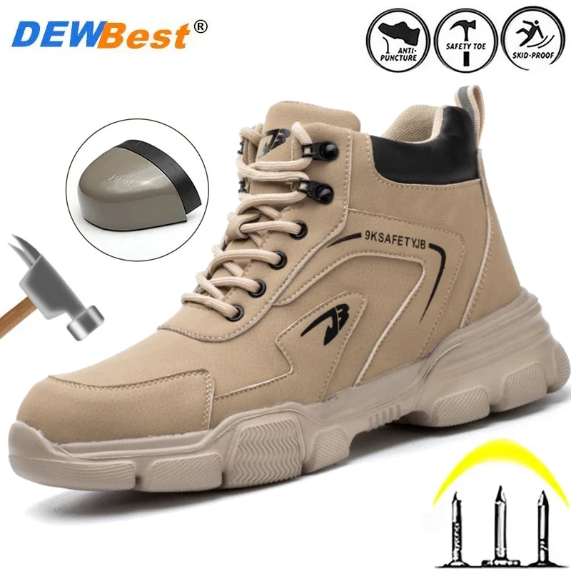 

DEWBEST Construction puncture resistant work shoes, steel toe anti smashing safety shoes, high top four season men's shoes