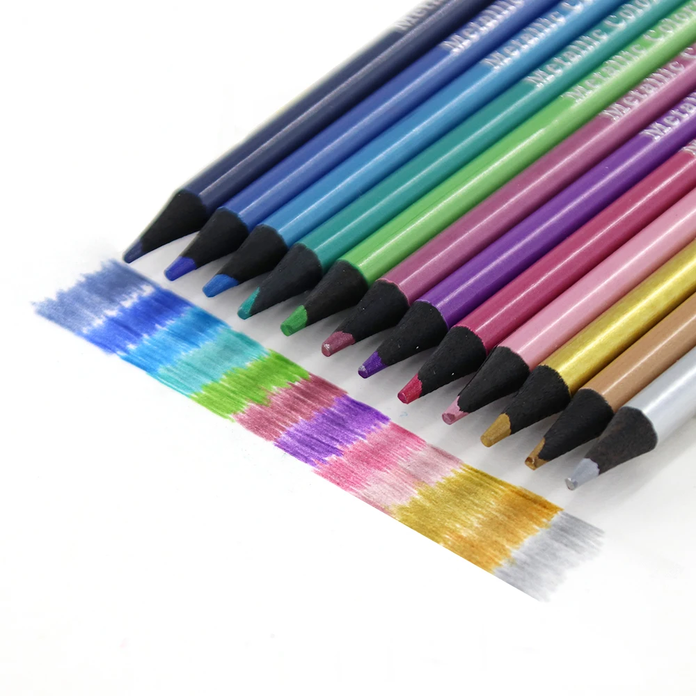 Brutfuner 12 Colors Metallic Colored Pencils Drawing Sketch Set Soft Wood  Color Pencil For Coloring School Student Art Supplies