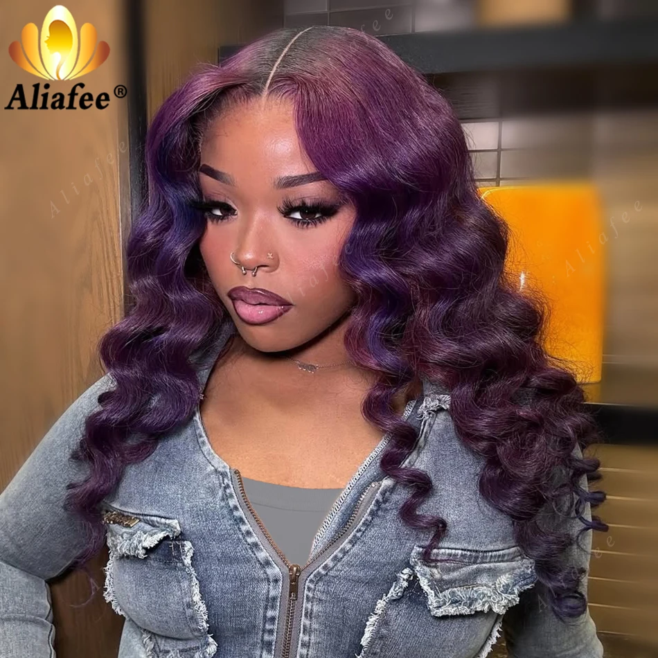 Violet Purple Deep Wave Human Hair Wig 13x6 Lace Frontal Transparent Soft Fluffy Vibrant Colored Wig Ready to Go For Women Use