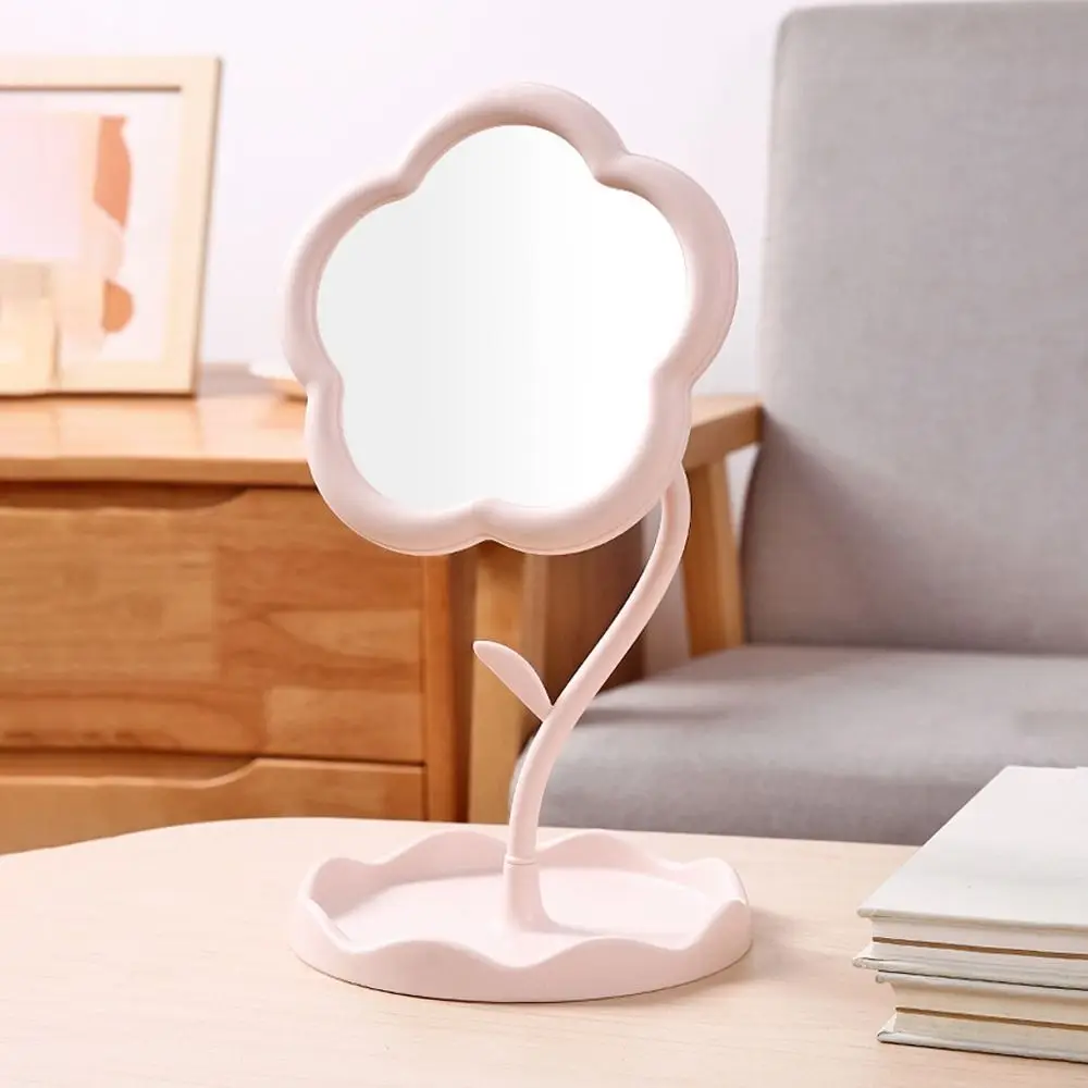 Portable High Definition Desktop Makeup Mirrors Flower Shaped INS Style Dressing Mirror 360° Rotate Beauty Mirror