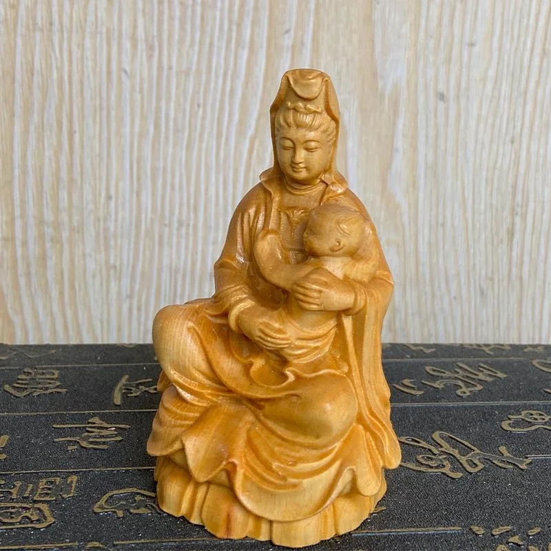 

Taihang Thuja Sutchuenensis Wood Carving Songzi Avalokitesvara Decoration Traditional Solid Wood Carving Craft Home Desktop Bles